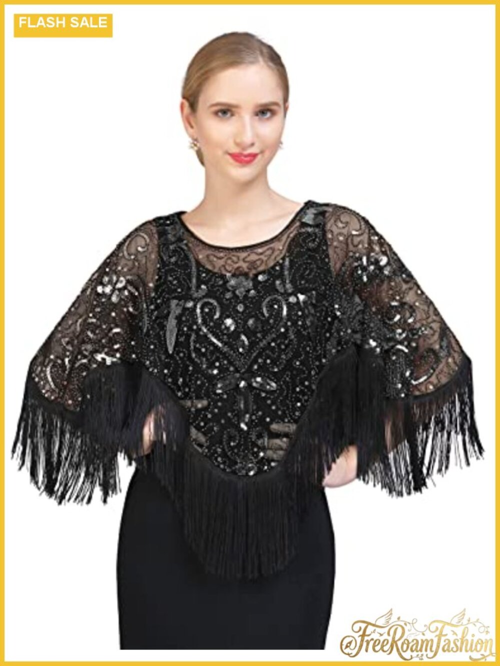 Beaded Sequin Shawl Wrap Fringed Evening Party Cape Wedding Cover Up